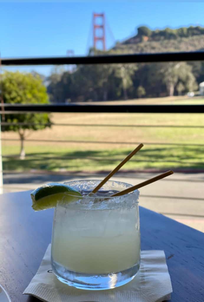 3 ingredient margarita with Cointreau and fresh lime in a salted glass with a splash of club soda.