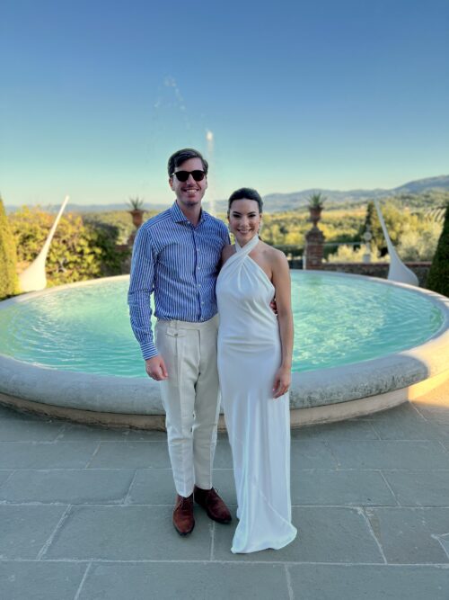 bridal style, rehearsal dinner outfit, tuscany, wine tasting