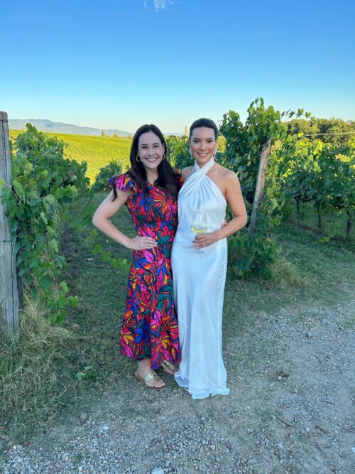 bridal style, rehearsal dinner outfit, tuscany, wine tasting