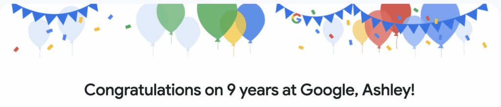Screenshot of my 9 year Googleversary email notification.