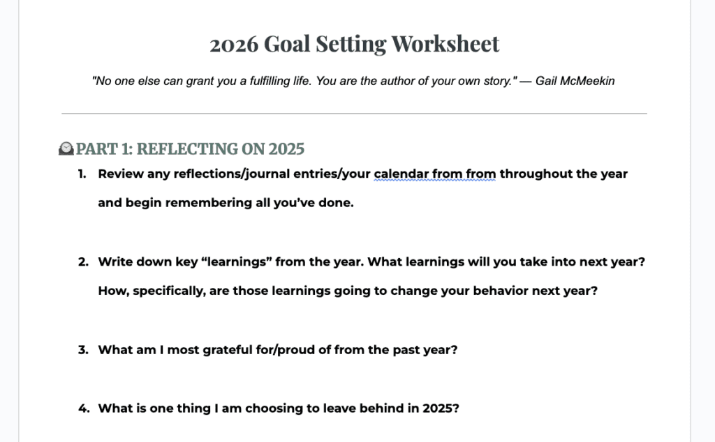 2026 Goal Setting Worksheet and Reflection Printable by Ashley Daniels