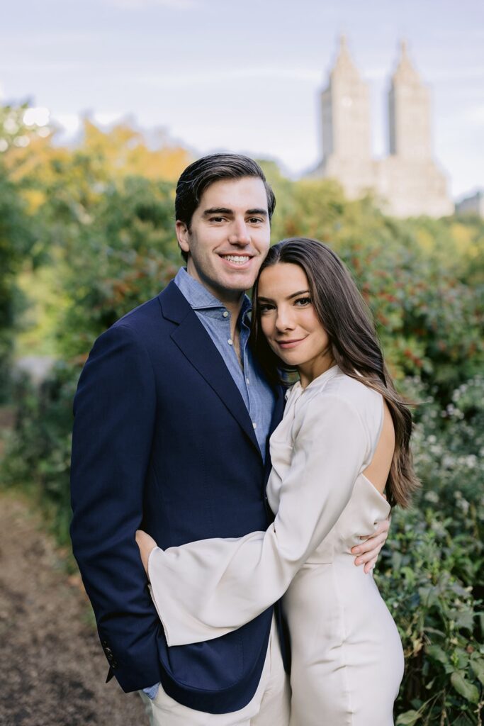 A timeless engagement photo of Ashley and her husband during their sunrise photoshoot in New York City.