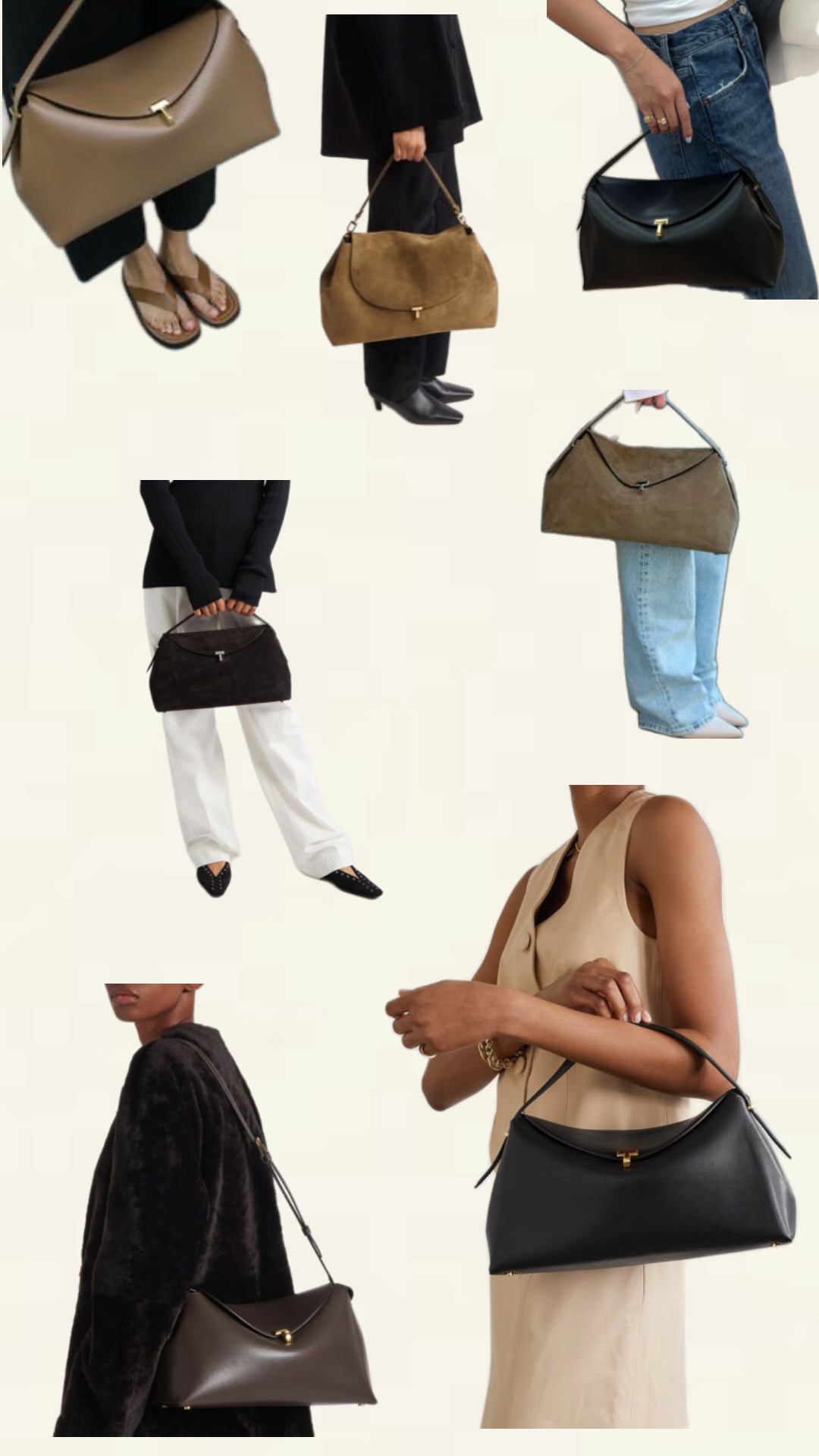 Style inspiration for the Toteme T-Lock bag featuring minimalist outfits and high-quality leather handbag alternatives.